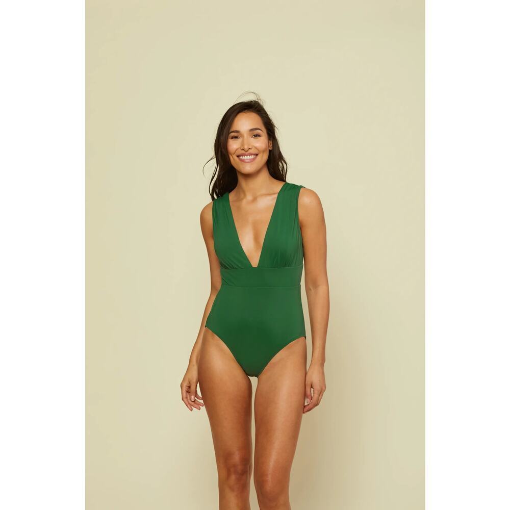 NWT Andie Swimsuit The Mykonos Plunge V-neckline One Piece Green Size XL